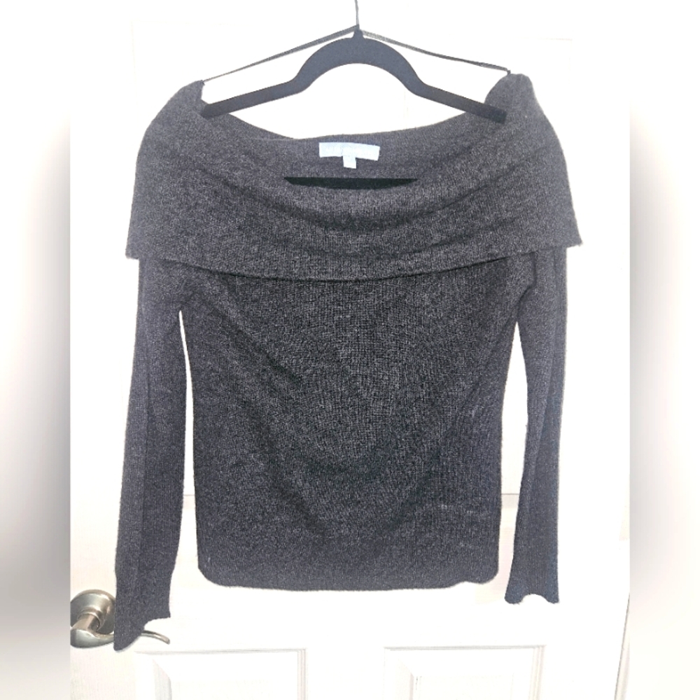 Antonio MAELANI 100% CASHMERE DARK GREY Off-Shoulder Sweater Size Small